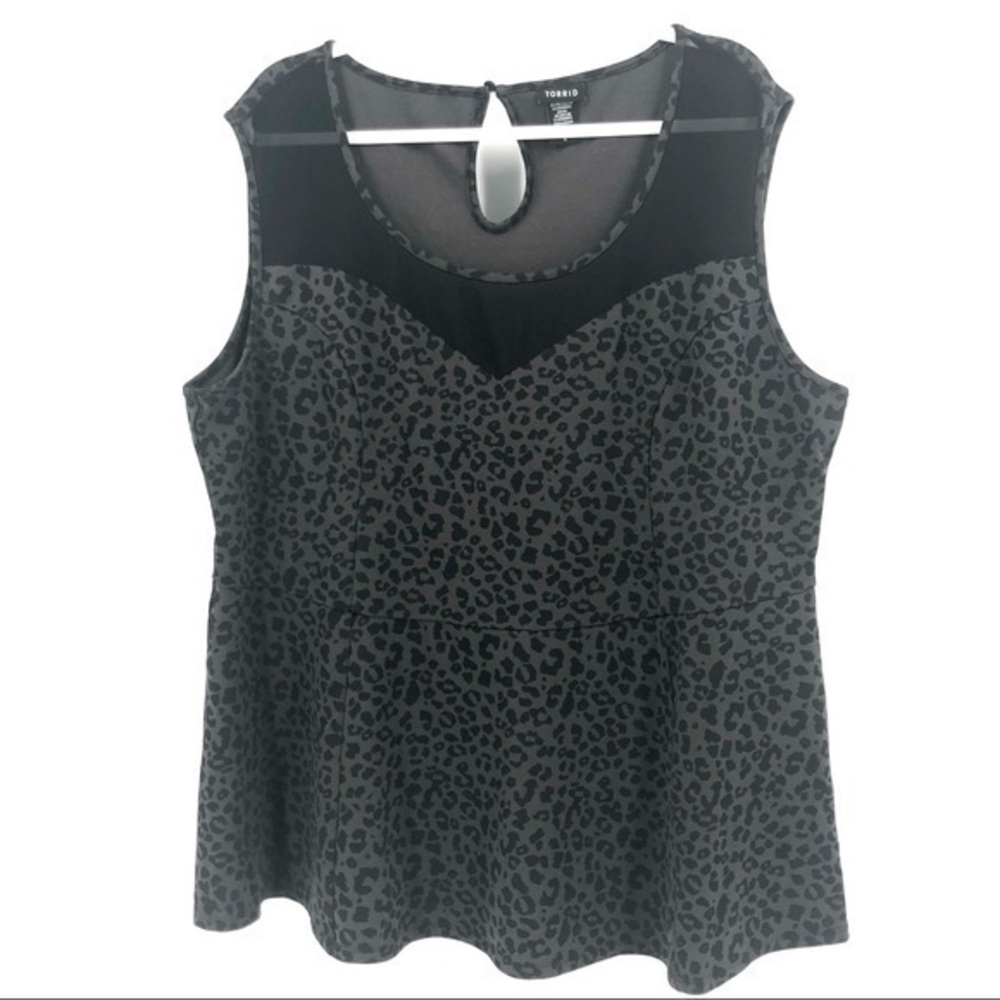 TORRID 4X Animal Print Mesh Illusion Peplum Top
